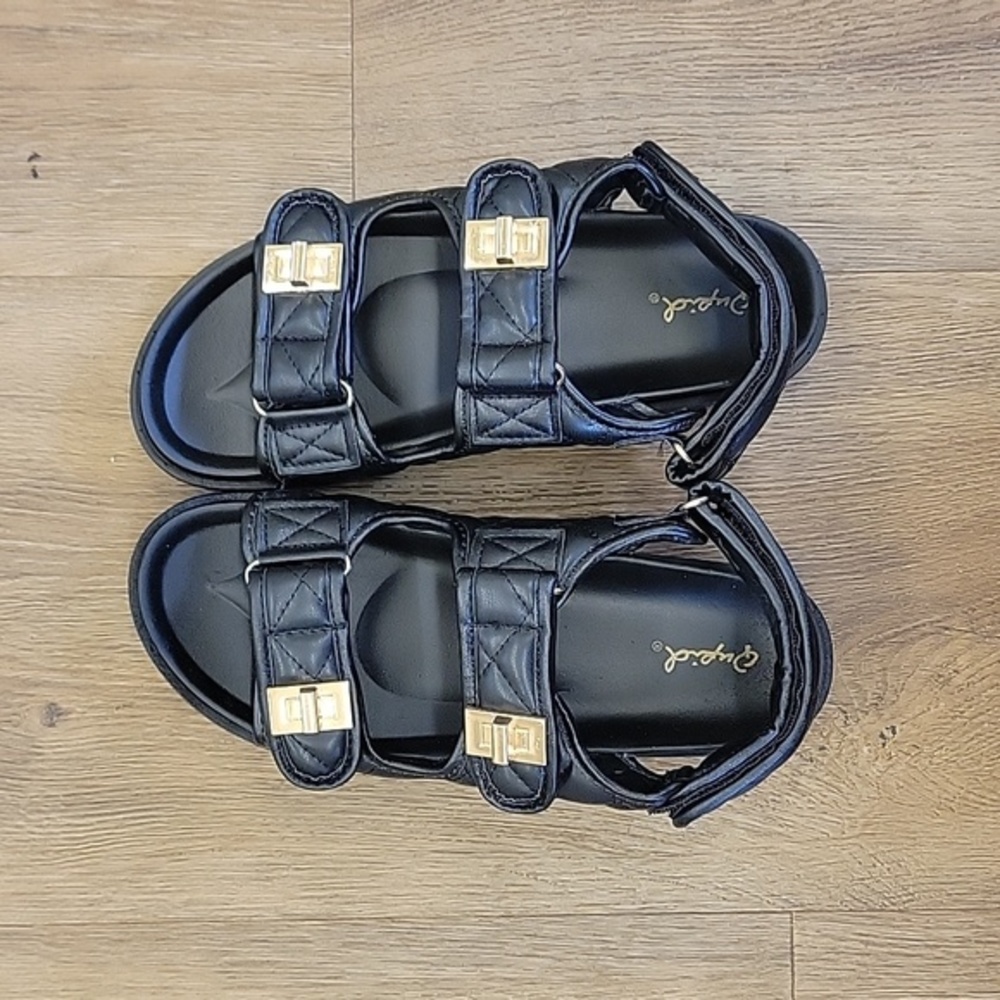 Black quilted dad sandals